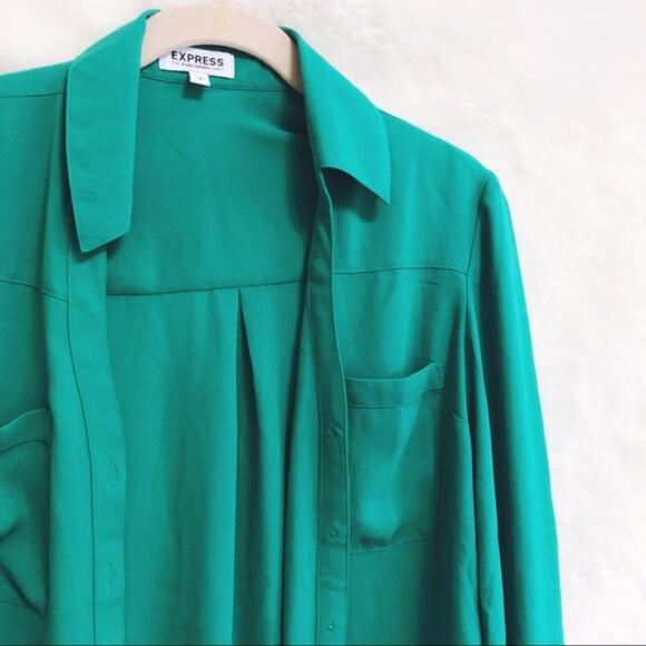 Express Green Long Sleeve Portfolio Button Shirt - Picture 8 of 11